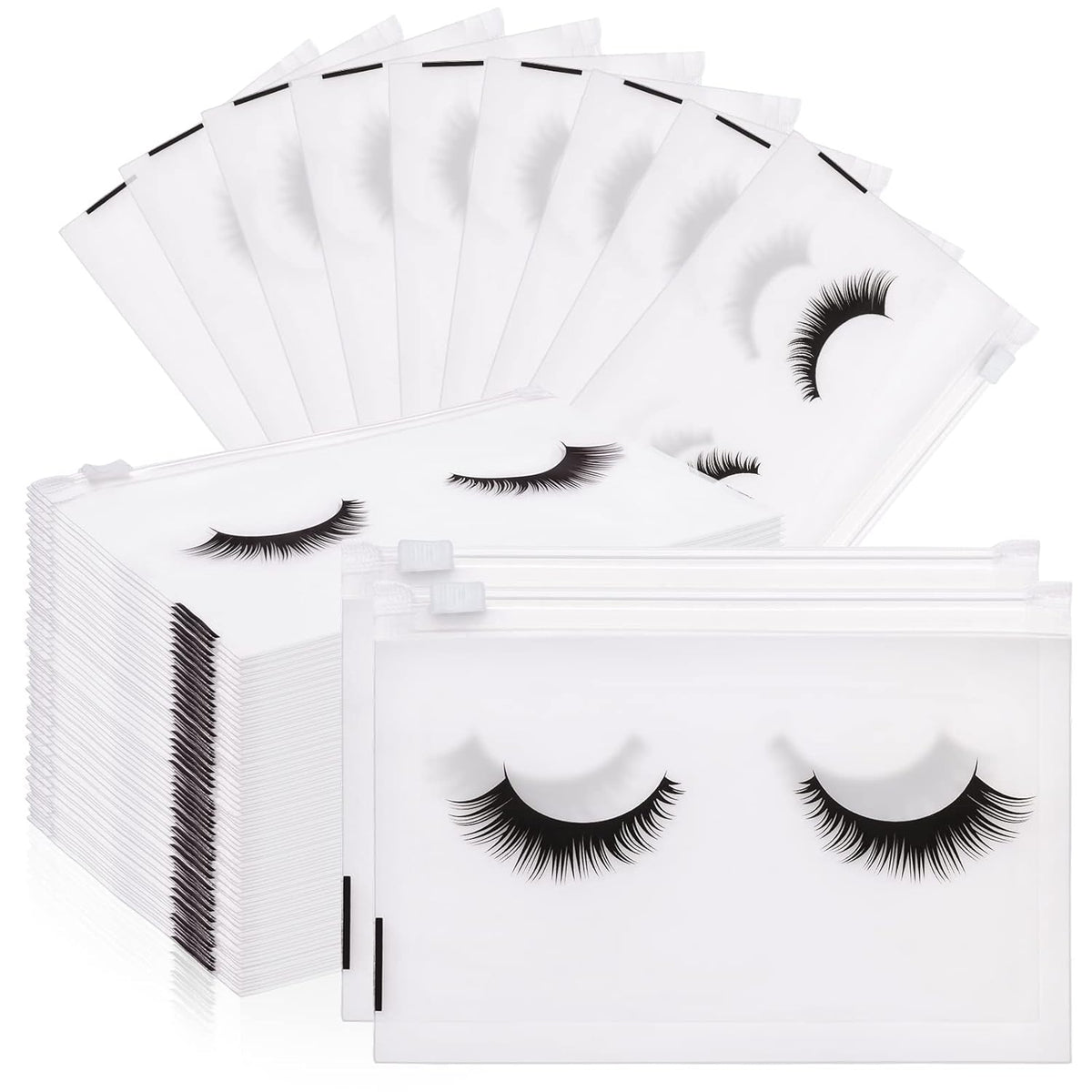 100PCS Eyelash Makeup Bags - Waterproof Plastic Makeup Bags with Zipper, Toiletry Pouch Cosmetic Bags for Clients
