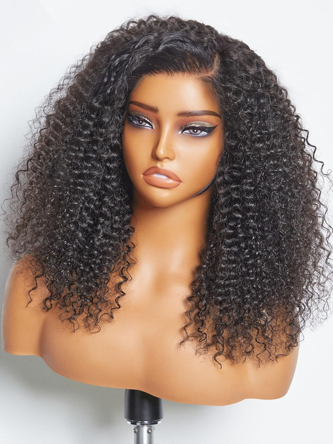 18 Inch Brown Highlight Kinky Curly Lace Front Wigs Human Hair 5X5 Transparent Human Hair Lace Frontal Wigs for Women 180% Density Curly Glueless Human Hair Wigs Pre Plcked