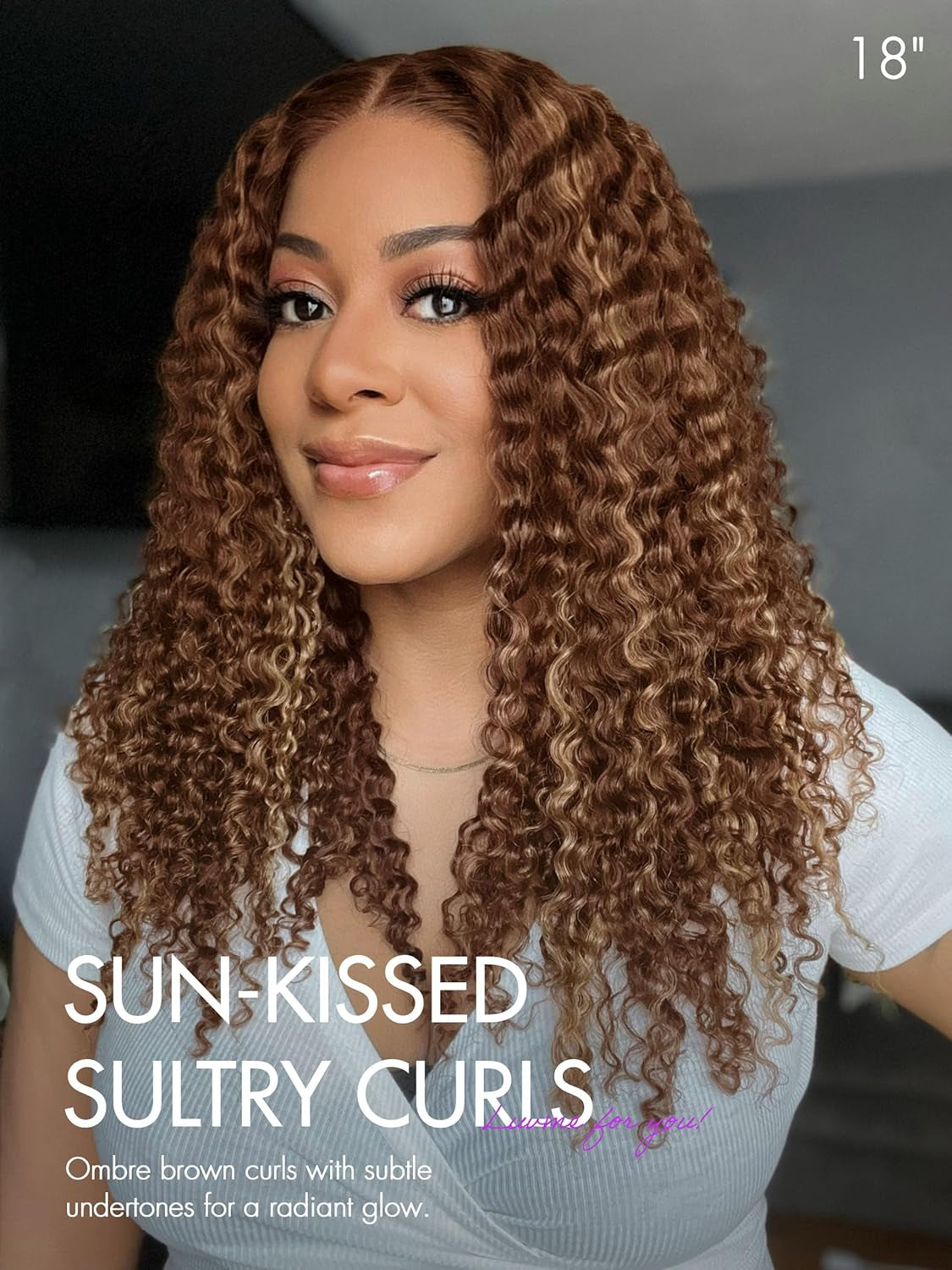 18 Inch Brown Highlight Kinky Curly Lace Front Wigs Human Hair 5X5 Transparent Human Hair Lace Frontal Wigs for Women 180% Density Curly Glueless Human Hair Wigs Pre Plcked