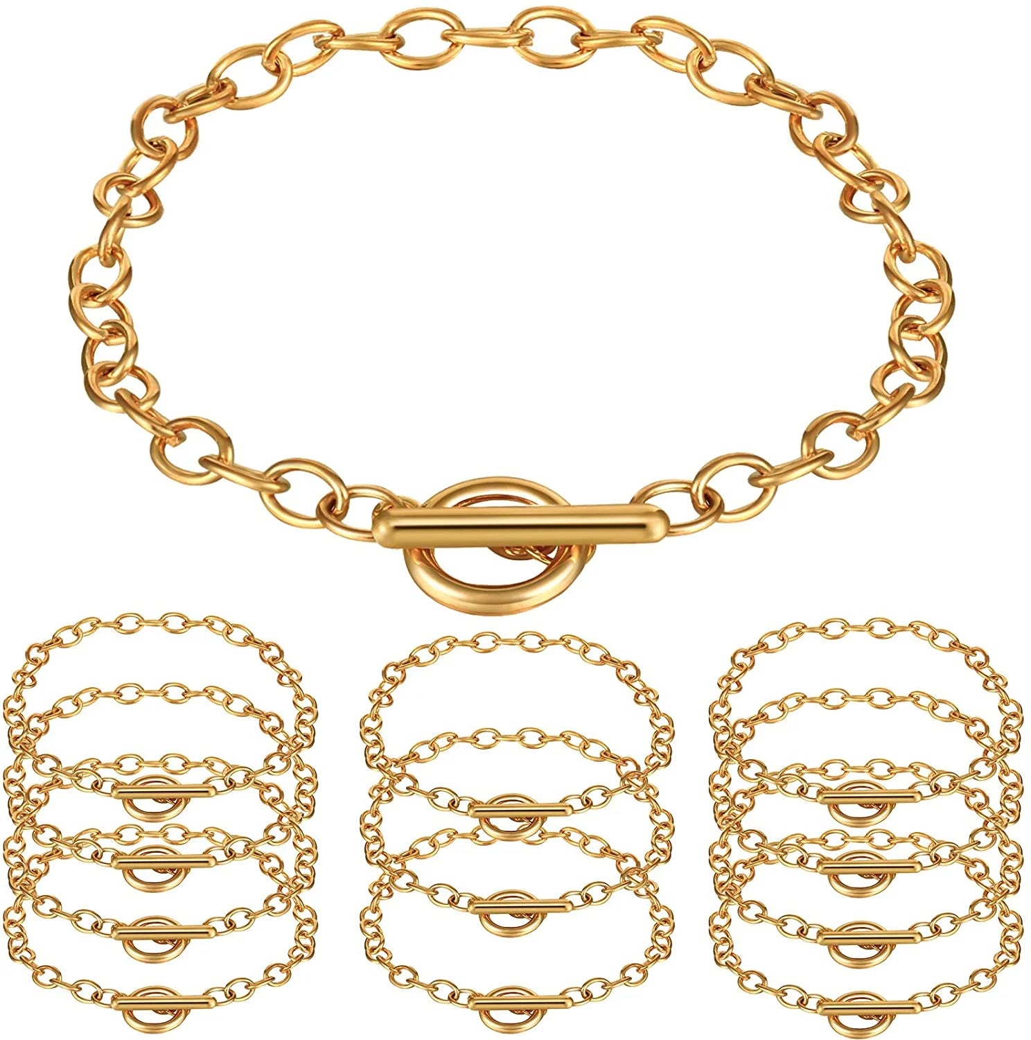 12 Pieces Bracelet Chains with OT Toggle Clasp Stainless Steel Bracelet Link Chains DIY Jewelry Making Bracelets Chains for Women DIY Jewelry Crafts Supplies