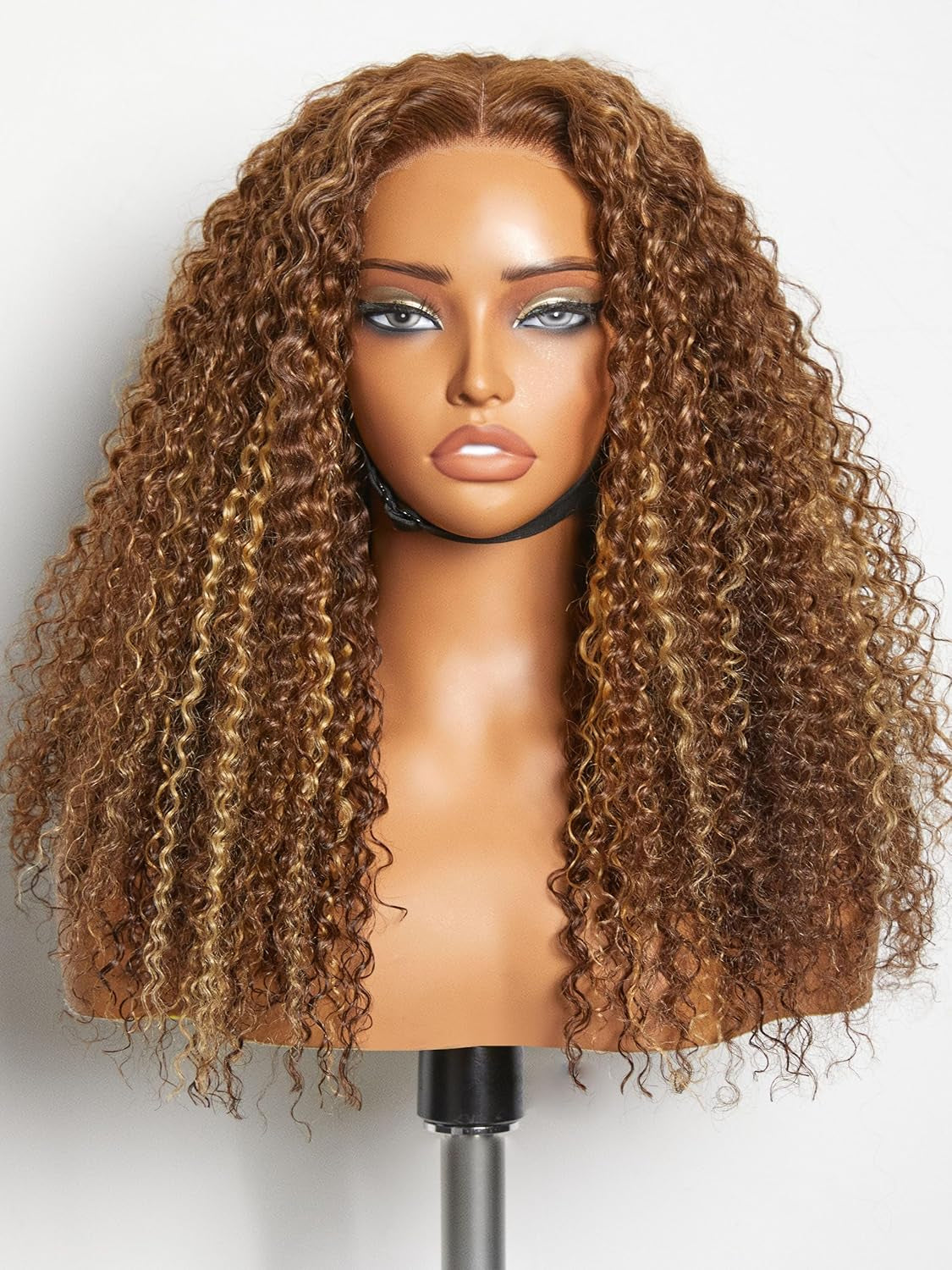 18 Inch Brown Highlight Kinky Curly Lace Front Wigs Human Hair 5X5 Transparent Human Hair Lace Frontal Wigs for Women 180% Density Curly Glueless Human Hair Wigs Pre Plcked