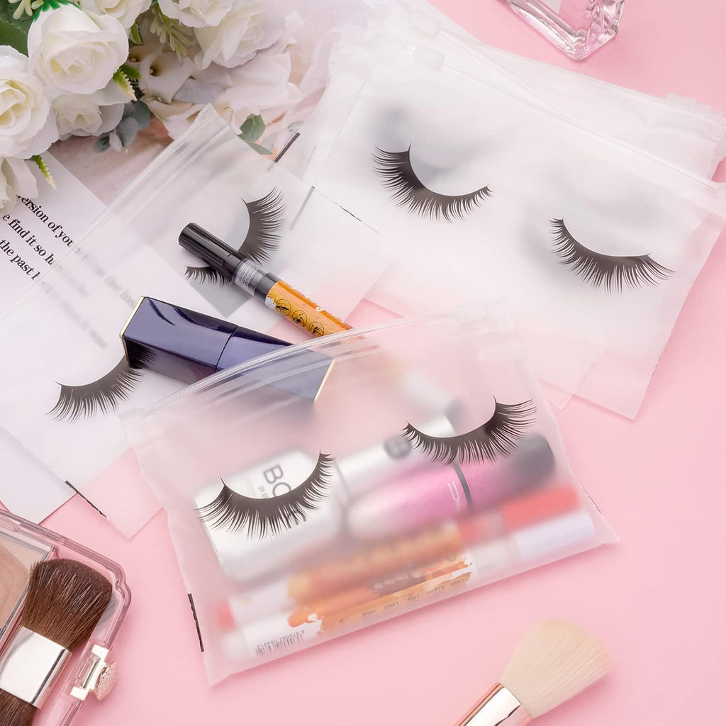100PCS Eyelash Makeup Bags - Waterproof Plastic Makeup Bags with Zipper, Toiletry Pouch Cosmetic Bags for Clients