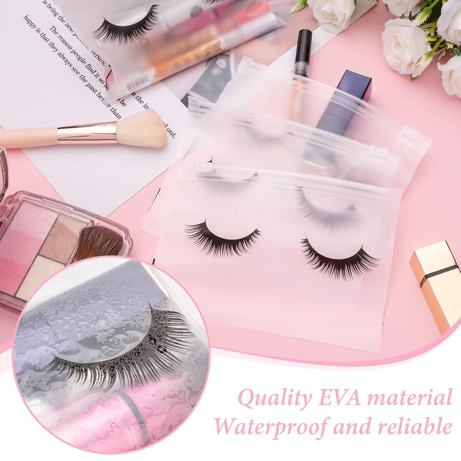 100PCS Eyelash Makeup Bags - Waterproof Plastic Makeup Bags with Zipper, Toiletry Pouch Cosmetic Bags for Clients