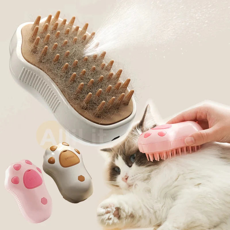 Electric Cat Steam Brush - 3-in-1 Pet Grooming Comb with Water Spray for Cats and Dogs, USB Rechargeable