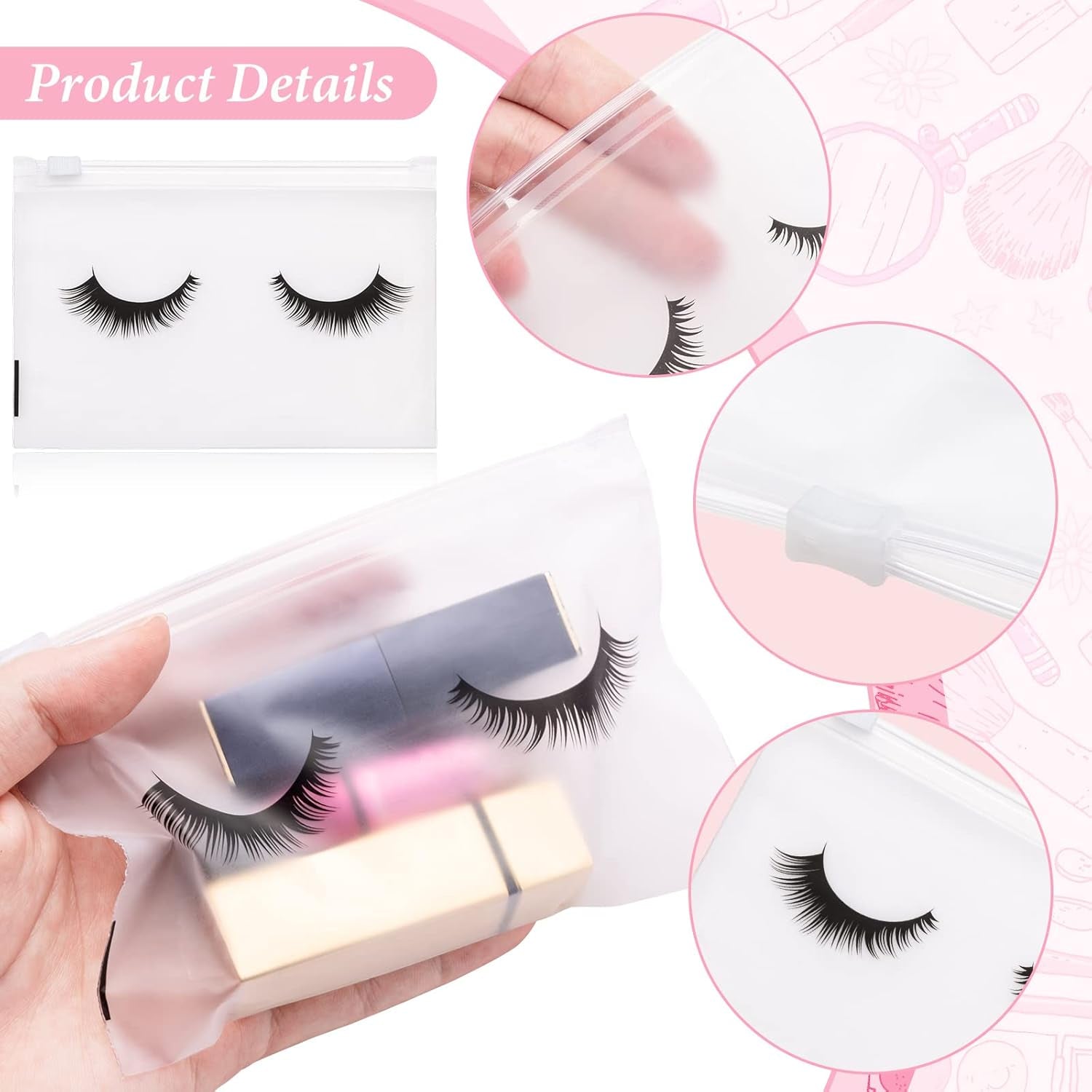 100PCS Eyelash Makeup Bags - Waterproof Plastic Makeup Bags with Zipper, Toiletry Pouch Cosmetic Bags for Clients
