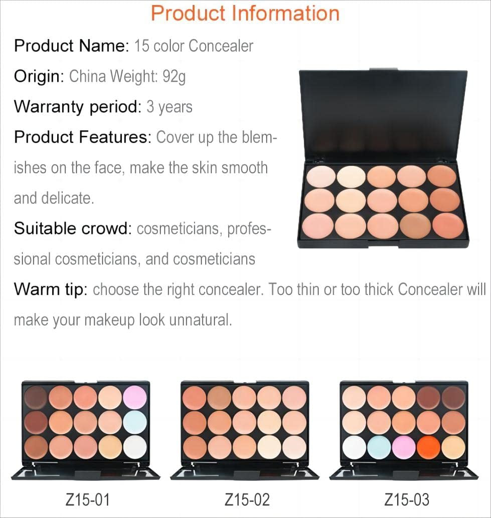 15 Color Contour Kit-Face Contouring and Highlighter Palette-Makeup Blemish Concealer Cream Palette - Full Coverage，Moisturizing and Waterproof，Lasting (Z-02)