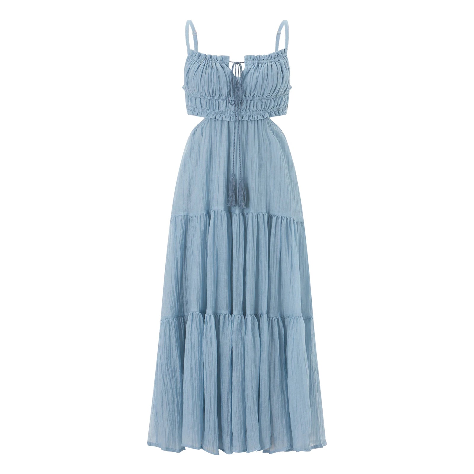 2024 Women's Bohemian A-Line Ruffle Dress with Spaghetti Straps and Cut-Out Back for Summer Events
