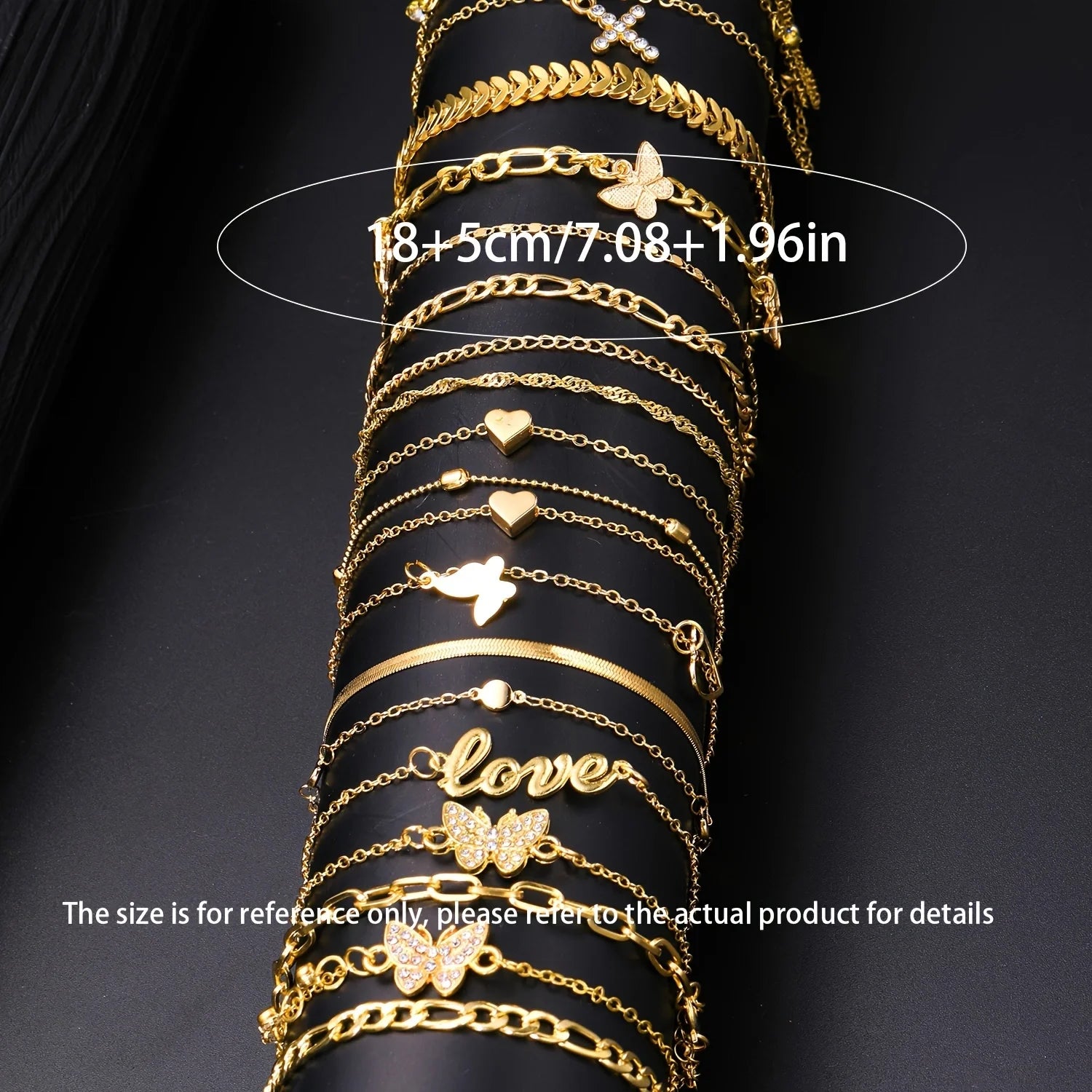 18-Piece Bohemian Summer Beach Anklet Set for Women with Vintage Butterfly and Heart Crystal Pendants - Fashion Jewelry Gift