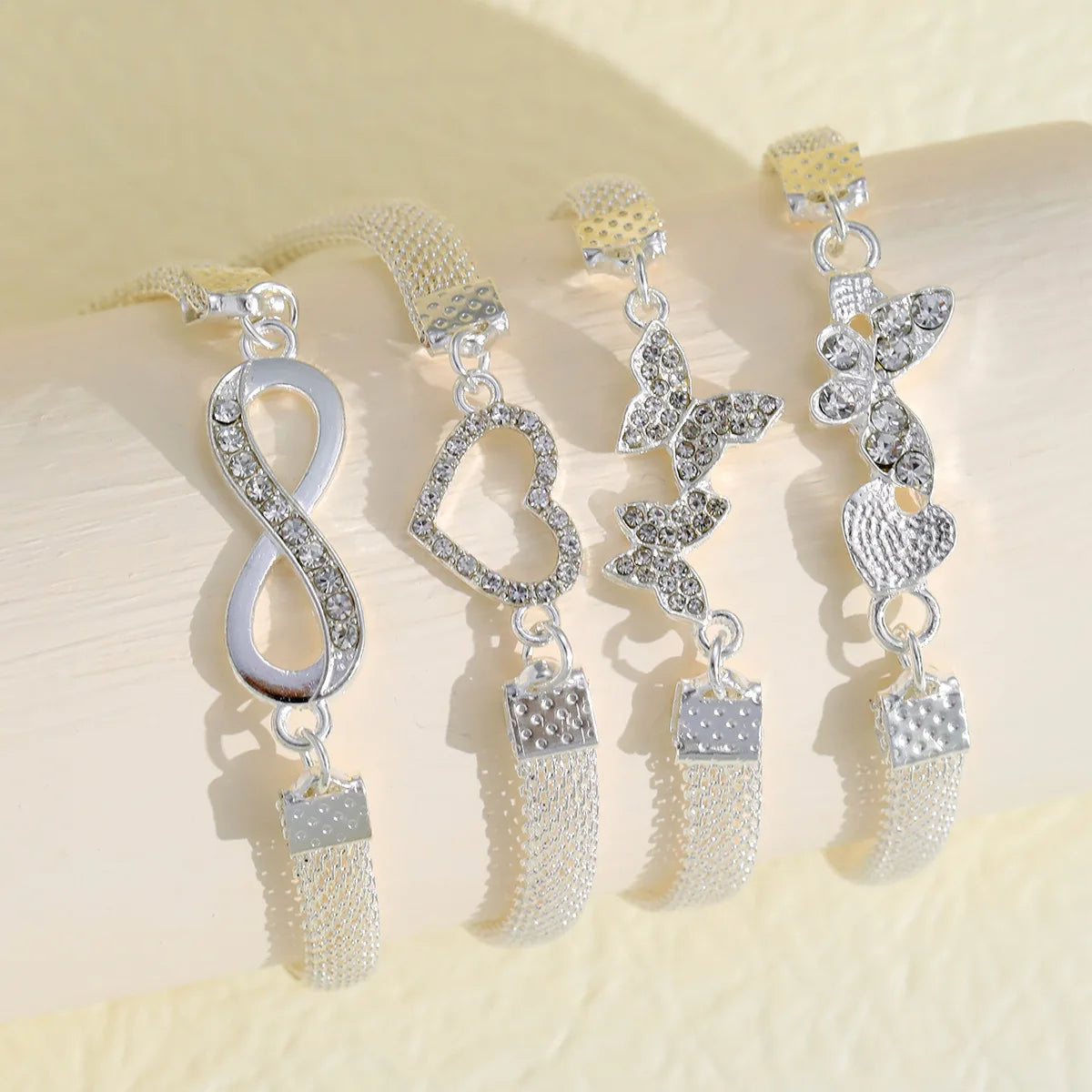 Bohemian Butterfly Anklet Set - 4 Pieces Silver Crystal Heart Charm Ankle Bracelets for Women, Ideal Summer Beach Foot Jewelry