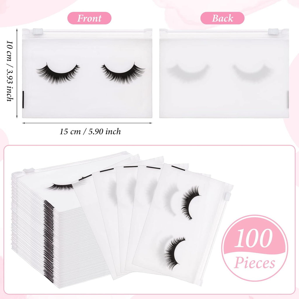 100PCS Eyelash Makeup Bags - Waterproof Plastic Makeup Bags with Zipper, Toiletry Pouch Cosmetic Bags for Clients