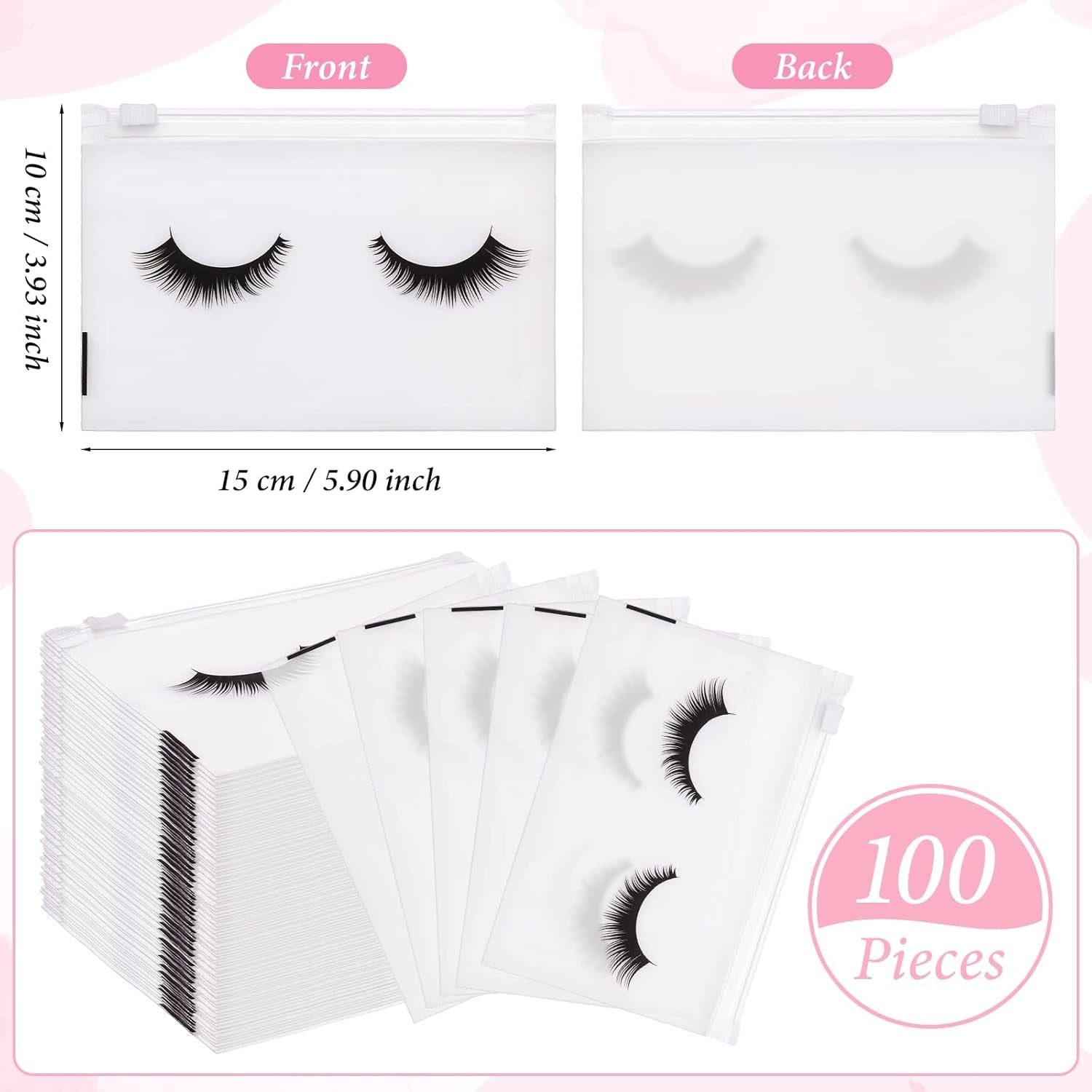 100PCS Eyelash Makeup Bags - Waterproof Plastic Makeup Bags with Zipper, Toiletry Pouch Cosmetic Bags for Clients