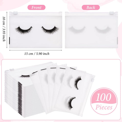 100PCS Eyelash Makeup Bags - Waterproof Plastic Makeup Bags with Zipper, Toiletry Pouch Cosmetic Bags for Clients