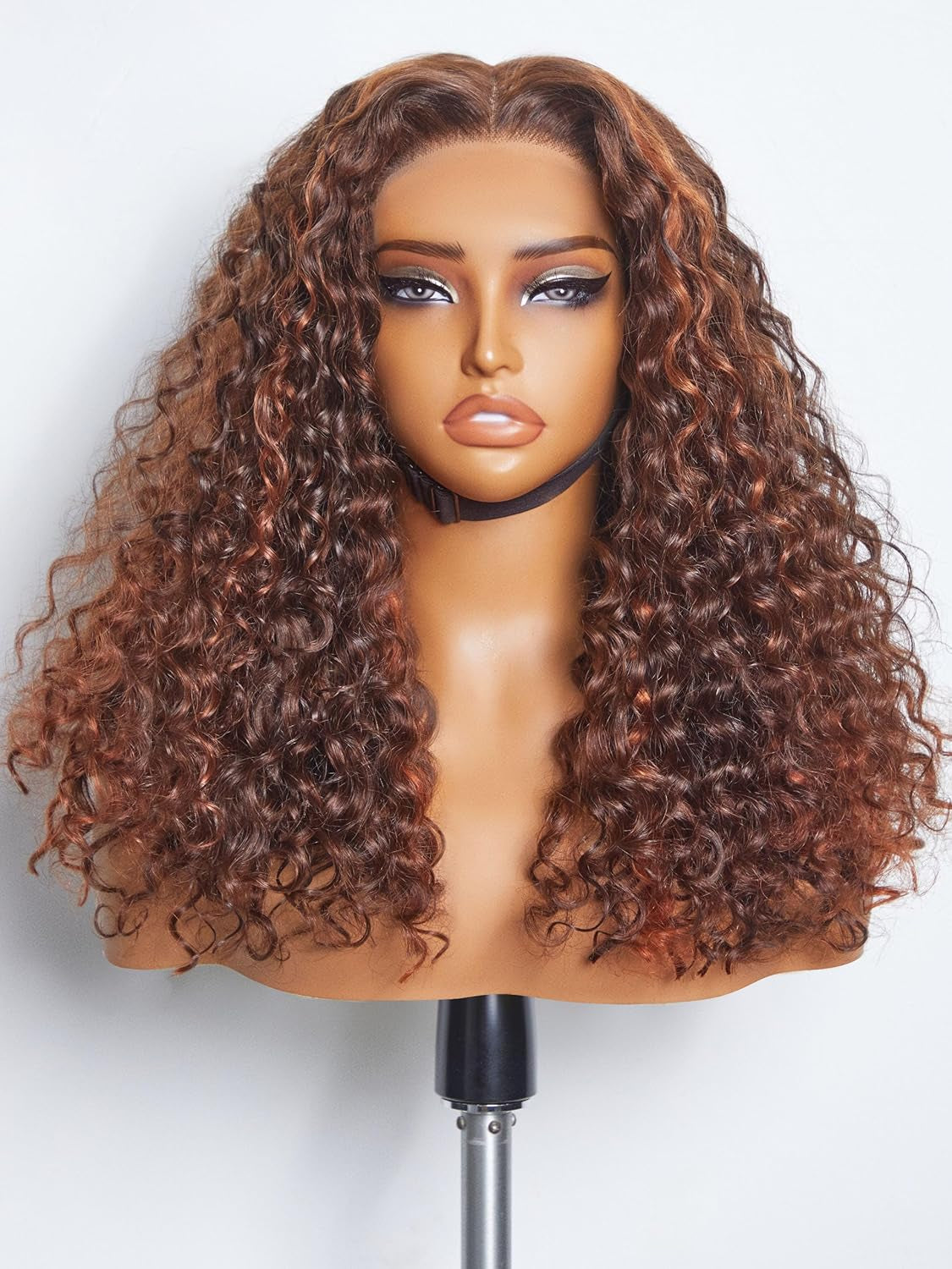 18 Inch Brown Highlight Kinky Curly Lace Front Wigs Human Hair 5X5 Transparent Human Hair Lace Frontal Wigs for Women 180% Density Curly Glueless Human Hair Wigs Pre Plcked